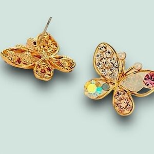Gold Stud Crystal Earrings Butterfly NWT
